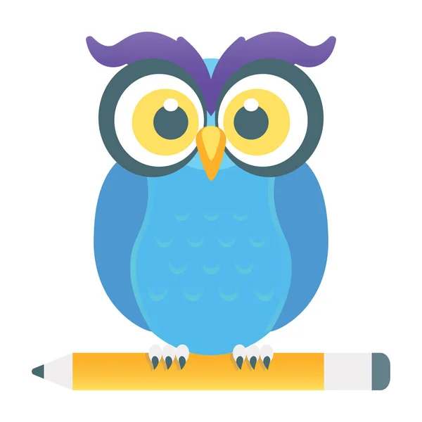Flat Vector Design Educational Wisdom Owl Pencil — Stock Vector