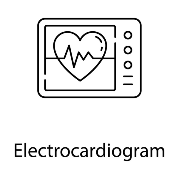 Ecg Dispositif Surveillance Icône Électrocardiogramme Dans Vecteur Ligne — Image vectorielle