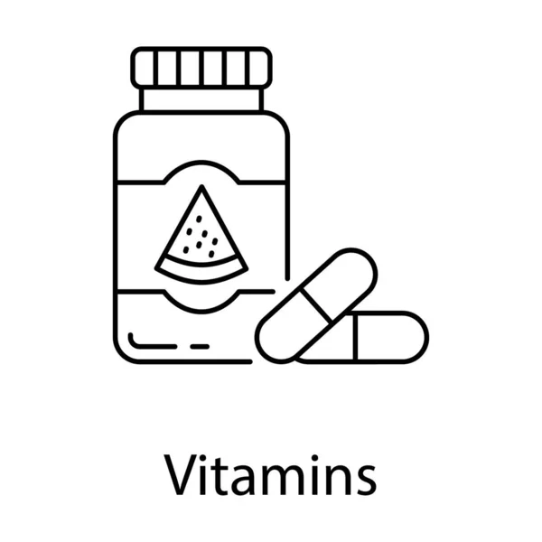 Frasco Remédio Com Pílulas Ícone Vitaminas Design Linha —  Vetores de Stock