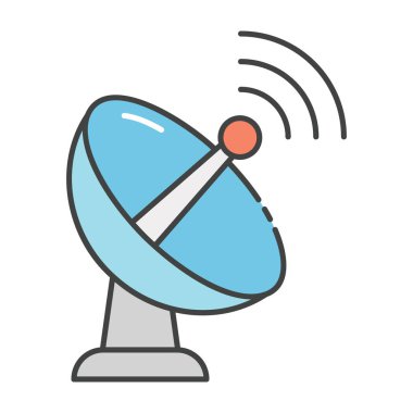 Radar, parabolik çanak ikonunun düz vektör tasarımı