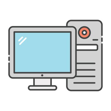 Klavyesi ve faresi olan masaüstü bilgisayarı, düz vektör biçimi 