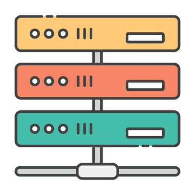 Düz tasarımda veritabanı bağlı sunucu, veritabanı ağ vektörü 