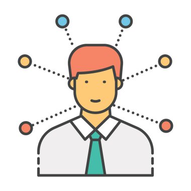 Farklı düğümlere sahip kişi avatarı, düz dizayn edilmiş kullanıcı ağı simgesi  