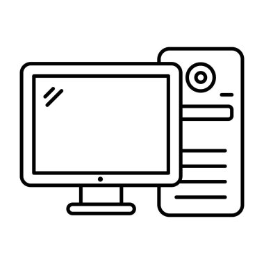 Klavyesi ve faresi olan masaüstü bilgisayarı, satır vektör biçimi 