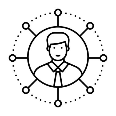 Farklı düğümlere sahip kişi avatarı, satır dizaynında kullanıcı ağı simgesi  