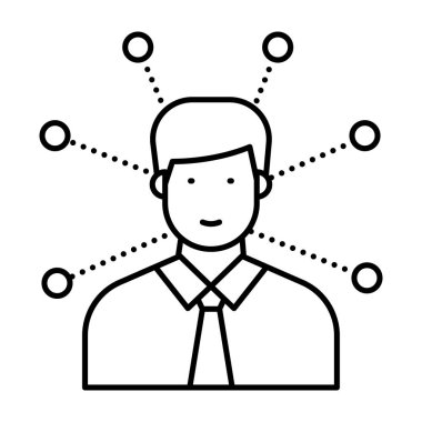 Farklı düğümlere sahip kişi avatarı, satır dizaynında kullanıcı ağı simgesi  