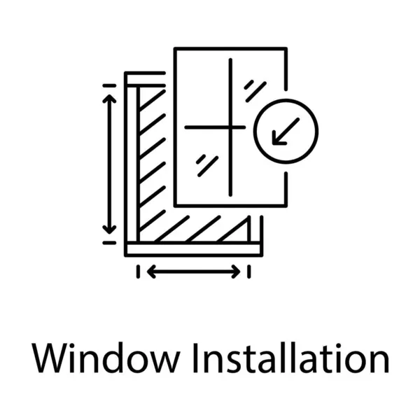 Befestigung Und Anpassung Von Fensterglas Bekannt Als Fenstereinbau Linienvektordesign — Stockvektor