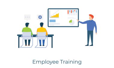 İşletme uzmanı resmi koçluk ve düz çizim tasarımı için çalışan eğitim vektörü veriyor 