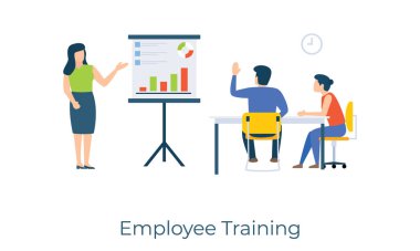 İşletme uzmanı resmi koçluk ve düz çizim tasarımı için çalışan eğitim vektörü veriyor 