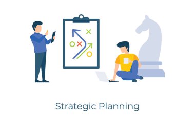 İş politikası taktikleri, düz illüstrasyonda stratejik planlama vektörü 