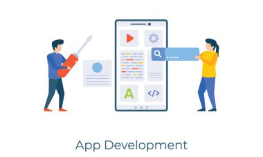 Uygulama düzeltme ve ayar, düz illüstrasyon tasarımında uygulama geliştirme vektörü 