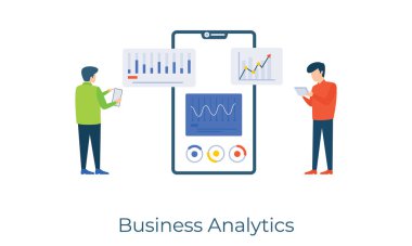 Düz illüstrasyonda proje bilgileri ve iş analizi vektörü sunuluyor