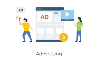 Video pazarlama ve tanıtım konsepti, düz illüstrasyon tasarımında reklam vektörü 