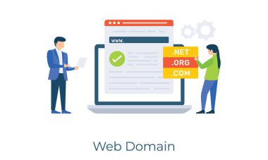Düz illüstrasyon tasarımında web adresi adresi, web alan adı vektörü 