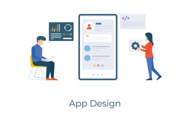 Düz çizimde mobil uygulama yapılandırması, uygulama tasarım vektörü 