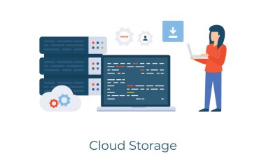 Bulut hesaplama teknolojisi, bulut depolama düz illüstrasyon 