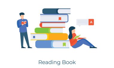 Çalışma zamanı, düz çizim tasarımı kitaplarını okuma vektörü 