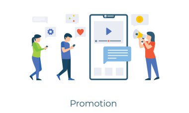 Video pazarlama konsepti, düz illüstrasyon tasarımında tanıtım vektörü 