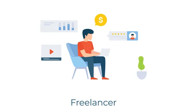 Freelance Worker Online Person Freelancer Flat Illustration Design — ストックベクタ