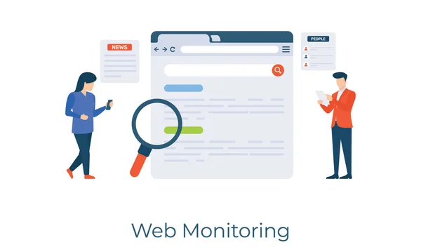 Analisando Website Internet Web Monitoring Illustration Flat Design — Vetor de Stock