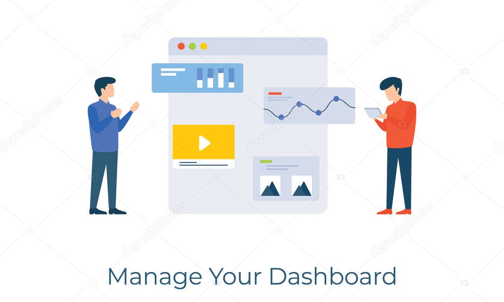Arranging website content, manage your dashboard flat illustration design 