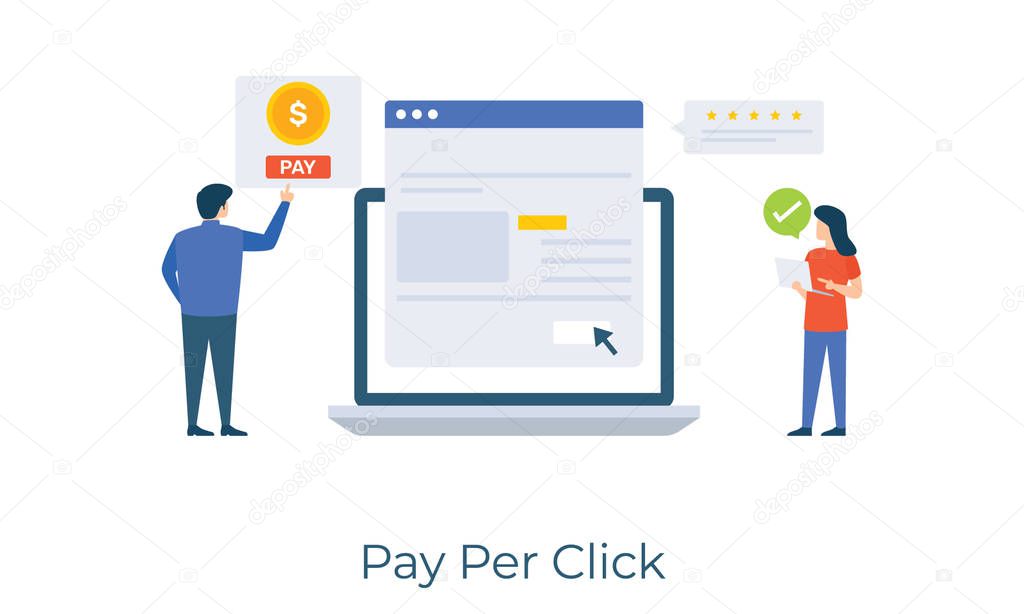 Online marketing, flat illustration design of pay per click vector 