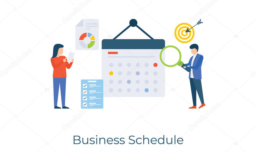 Official calendar and business target, business schedule flat illustration vector 