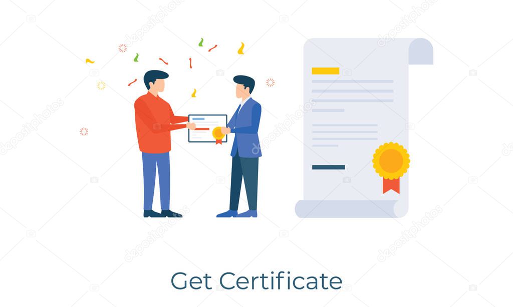 degree of honor, get certificate vector in flat illustration 