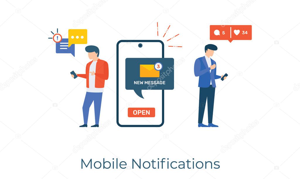 Envelope and speech bubble in smartphone, mobile notification illustration style 