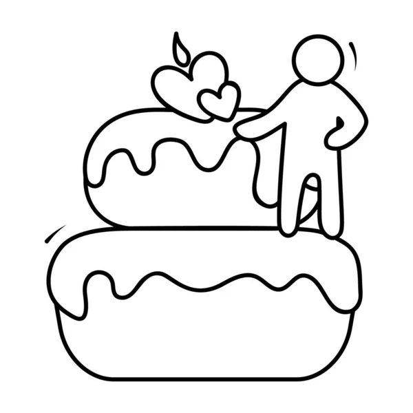 Весільний Солодкий Десерт Весільний Торт Кохання Значок Лінійному Дизайні — стоковий вектор