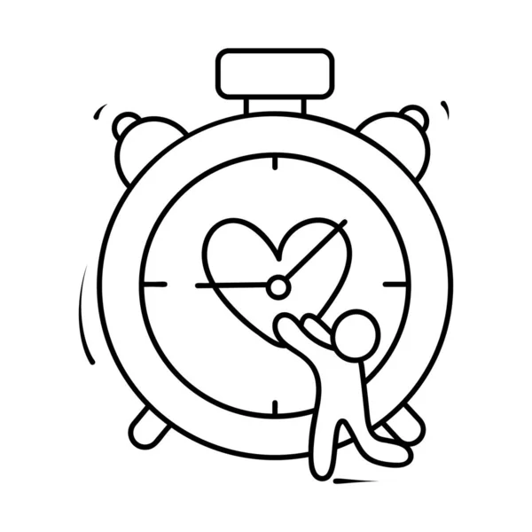 Temporizador Corazón San Valentín Amor Icono Cuenta Regresiva Línea Doodle — Vector de stock