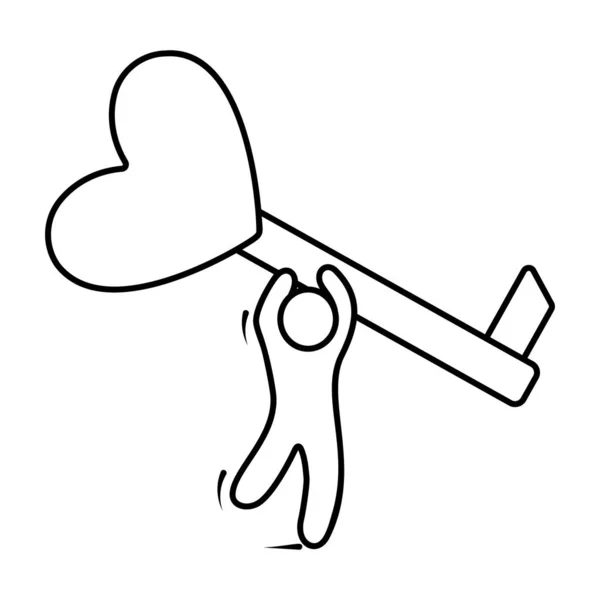 Εικονίδιο Κλειδί Της Καρδιάς Στο Σχεδιασμό Του Σκίτσο — Διανυσματικό Αρχείο