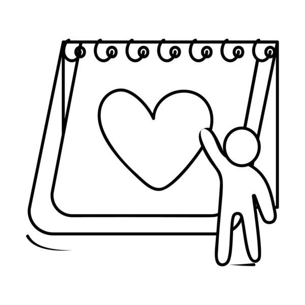 Ícone Calendário Dos Namorados Linha Desenho Animado —  Vetores de Stock