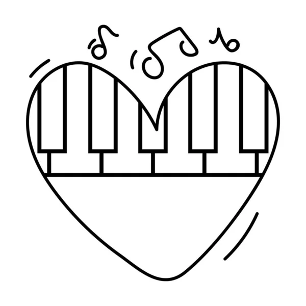 Valentine Musikinstrument Kärlek Piano Linje Vektor Stil — Stock vektor
