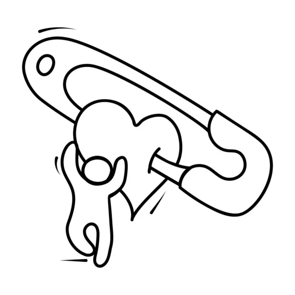Hand Drawn Line Icon Heart Safety Pin Vector Design — ストックベクタ