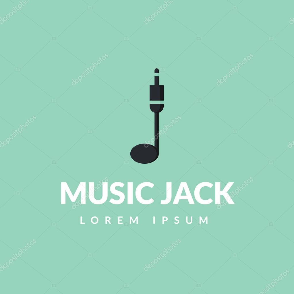 Audio cable connector, music jack logo design.