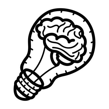 İnsan beyni ampulün içinde yaratıcı beyin vektör stilinin karalama simgesini tasvir ediyor. 