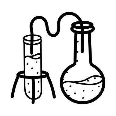 Tüp ve deney tüpü ile kimyasal deney, laboratuvar prosedürünün karalama simgesi 