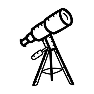 Teleskopun el çizimi vektör tasarımı beyaz arkaplanda izole edildi.