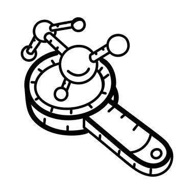 Büyüteç camı üzerinde moleküler yapı, molekül analizinin karalama simgesi 