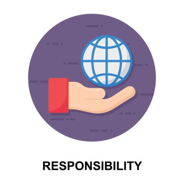 Taşıyıcı dünyayı gösteren el hareketi, düz yuvarlak sorumluluk simgesi 