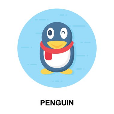 Bir su memelisi hayvanı, düz yuvarlak penguen vektör tasarımı ikonu. 