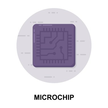 Ai teknolojisi bilgisayar donanımı, mikroçip vektör tasarımının düz yuvarlak simgesi 