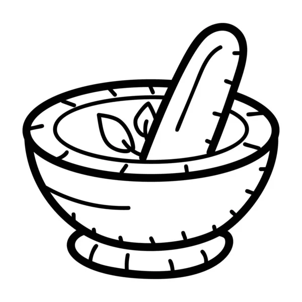 Mortero Hierbas Pestle Icono Dibujado Mano — Vector de stock