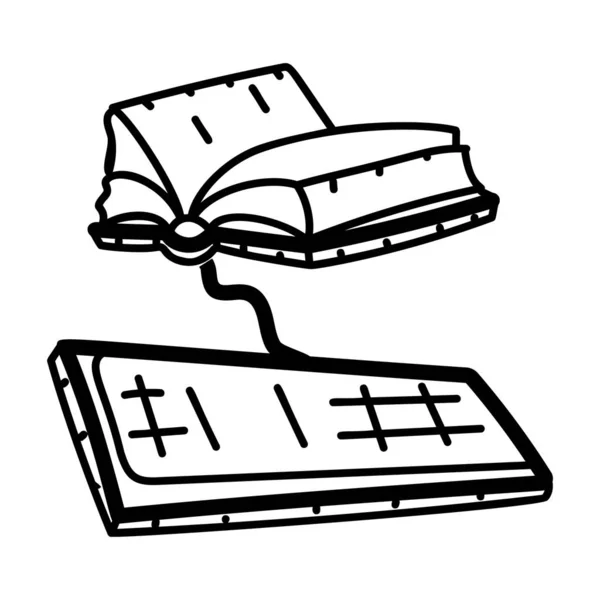 Livre Avec Clavier Connecté Représentant Cours Numérique Dessiné Main Style — Image vectorielle