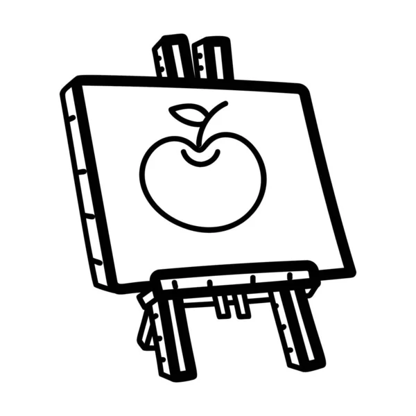 Apple Drawing Easel Board Doodle Icon Primary Education Vector Style — Stock Vector