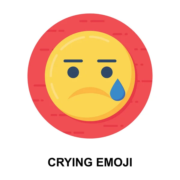 Sorglig Ansikte Emoticon Gråter Emoji Platt Ikon — Stock vektor