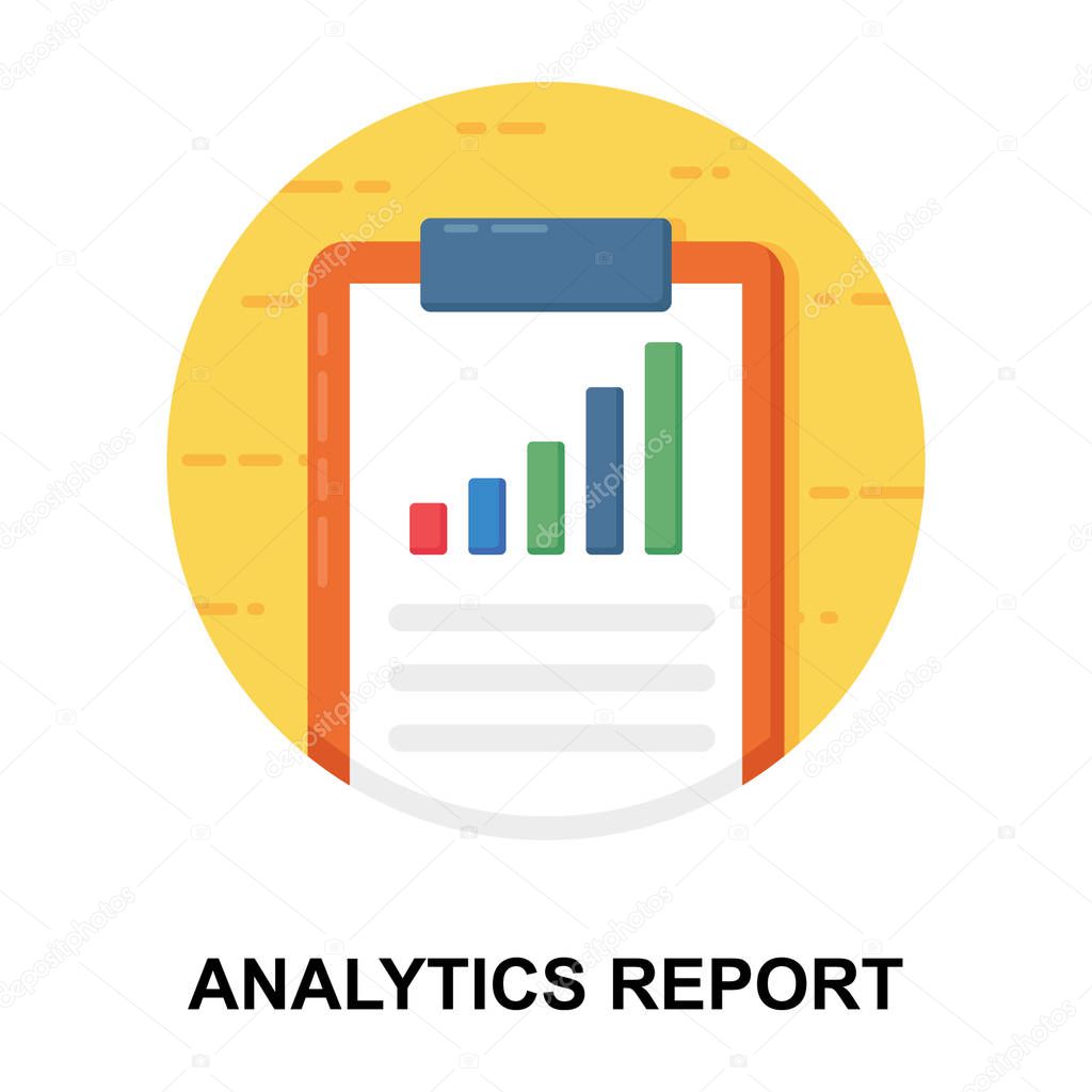 Bar graph on paper, analytics report flat icon design 