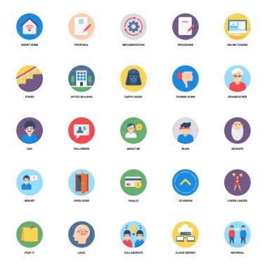 Düz Yuvarlak Simgeler Vektör Paketi 