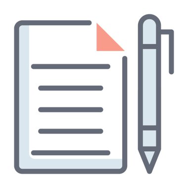 Belge kağıdıyla kalem yazılıyor, belge yazma vektörünün düz simgesi 